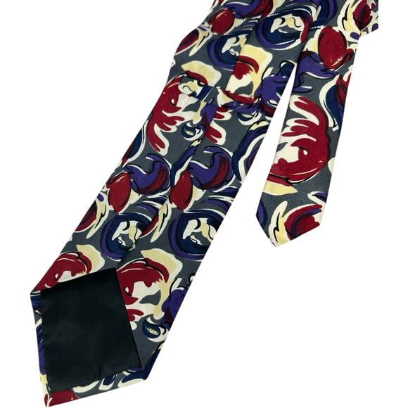 Gino Pompeii Mens Neck Tie 100% Silk Hand Made Abstract Floral Groovy 57x3.5 - Picture 7 of 8